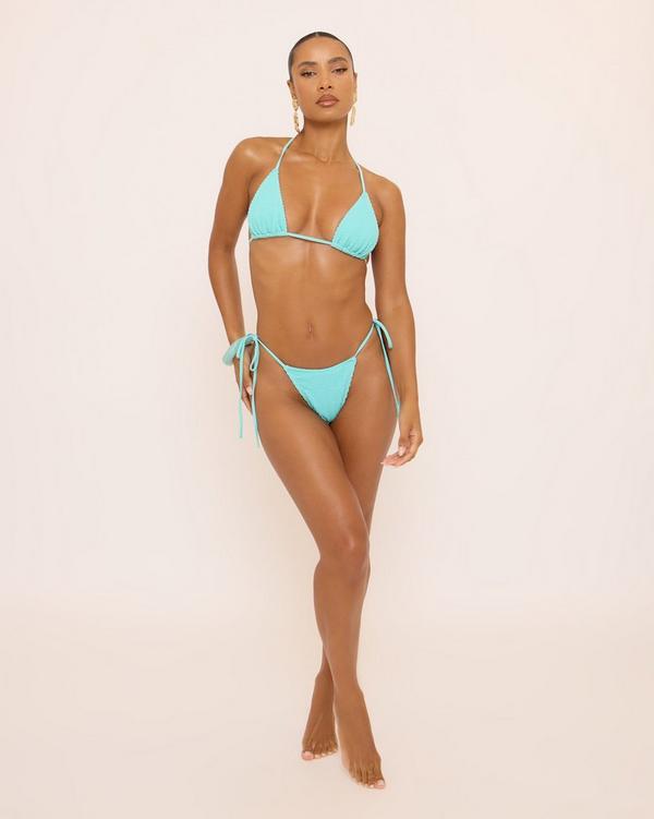 Tie Side Bikini Bottoms In Blue Crinkle