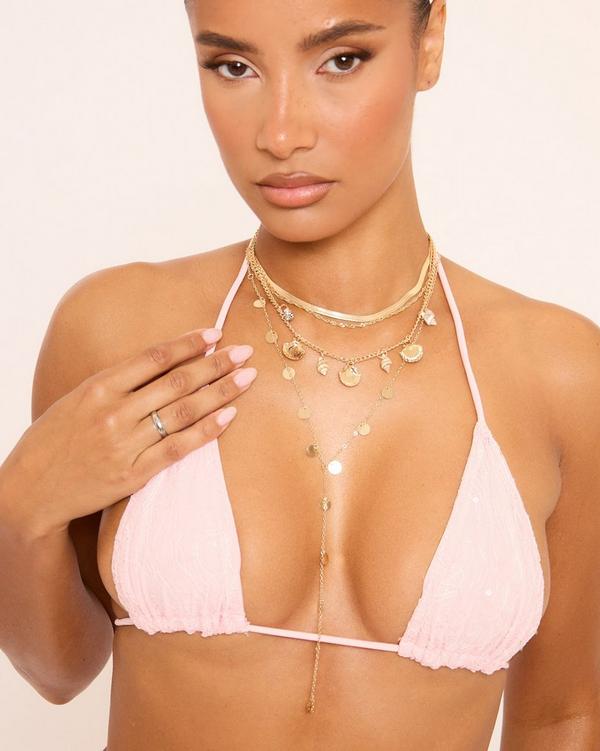 Shell Disc Detail Multi Chain Necklace In Gold