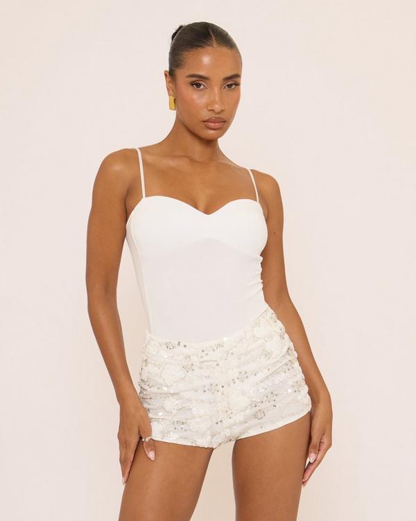 Sweetheart Neck Strappy Bodysuit In White