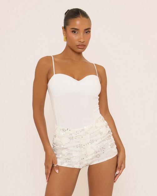 Sweetheart Neck Strappy Bodysuit In White
