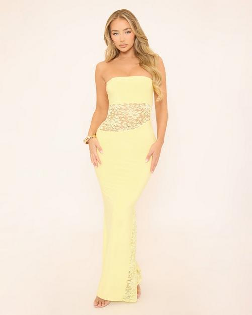 Bandeau Contrast Lace Cut Out Detail Maxi Dress In Yellow