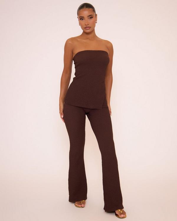 Mid Rise Flared Trousers In Brown Texture