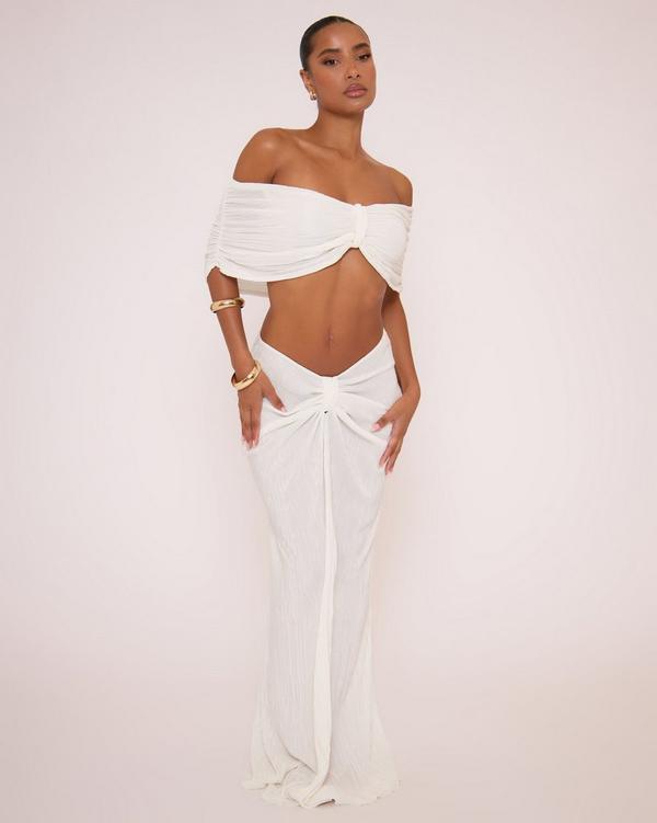 Mid Rise Knot Front Detail Maxi Skirt In White