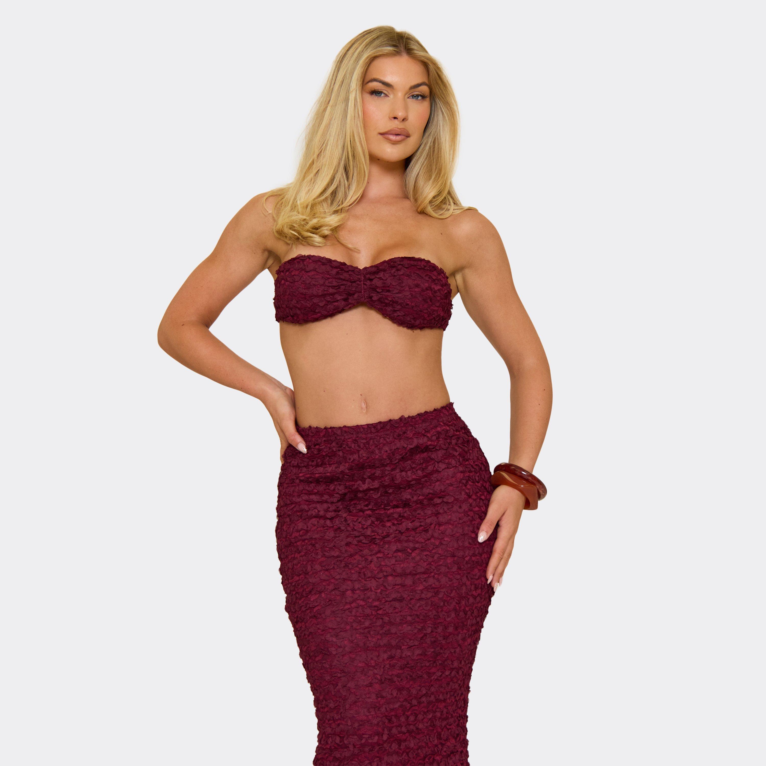 Image of Bandeau Bralet Top In Burgundy Textured, Women's