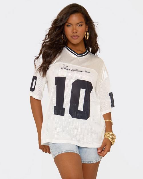 Short Sleeve Graphic Detail Oversized Varsity T-Shirt In White