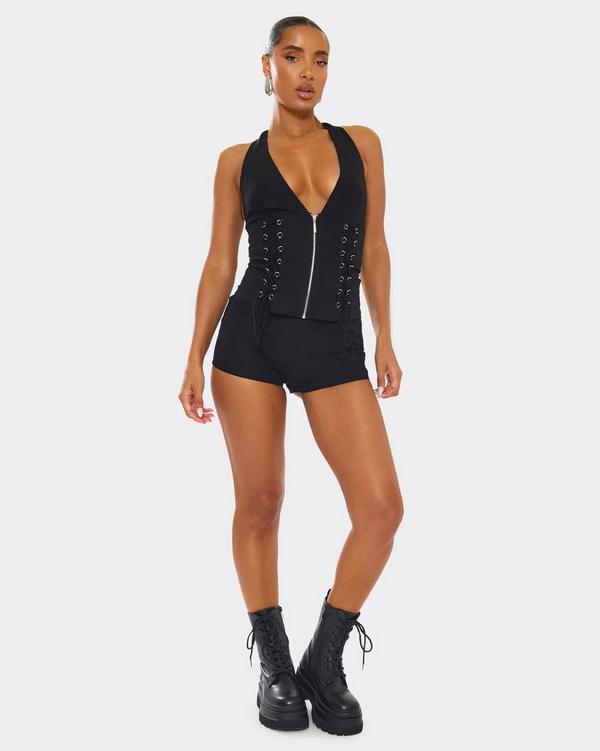 Low Rise Fitted Hot Pants In Black