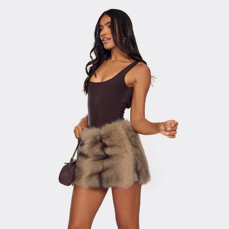 Mid Rise Mini Skirt In Brown Faux Fur, Women's Size US