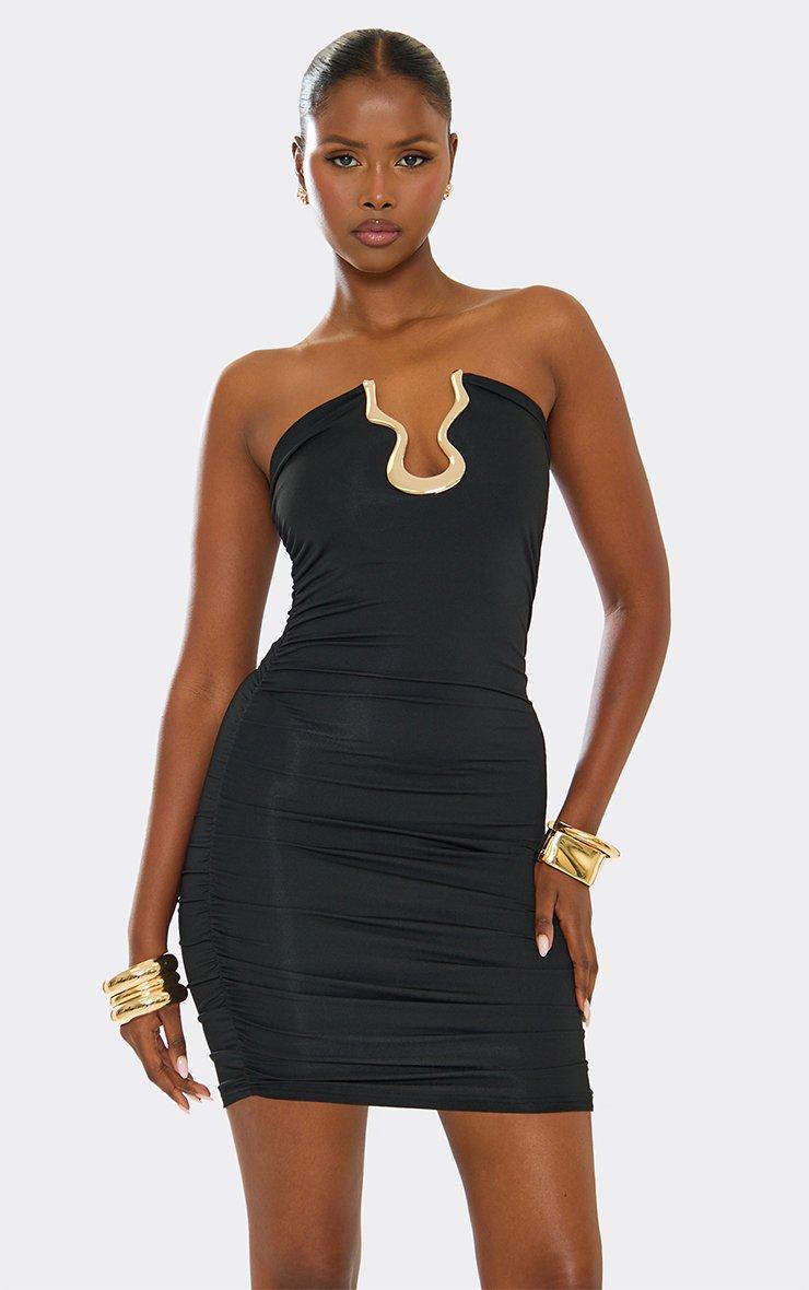 black strapless fitted mini dress Roselani Black Strapless Mini Dress - US 8