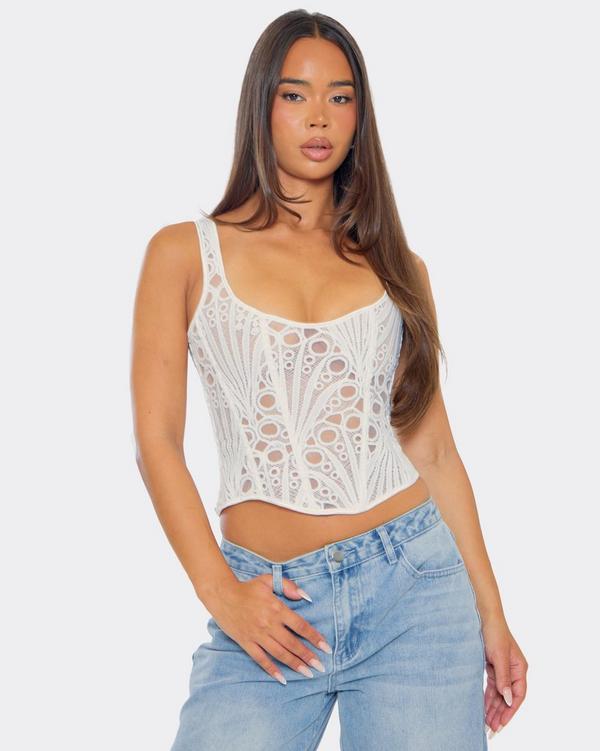 White Lace Corset Top With A Sweetheart Neckline | EGO