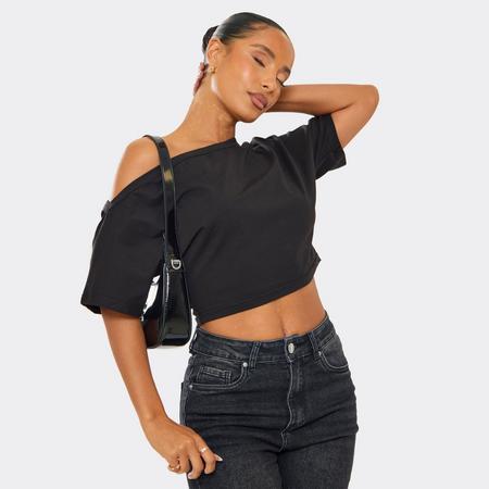 Short Sleeve Slash Neck Off The Shoulder Ruched Top In Black, Women's Size US