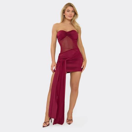 Bandeau Twist Front Drape Detail Mini Dress In Burgundy, Women's Size US