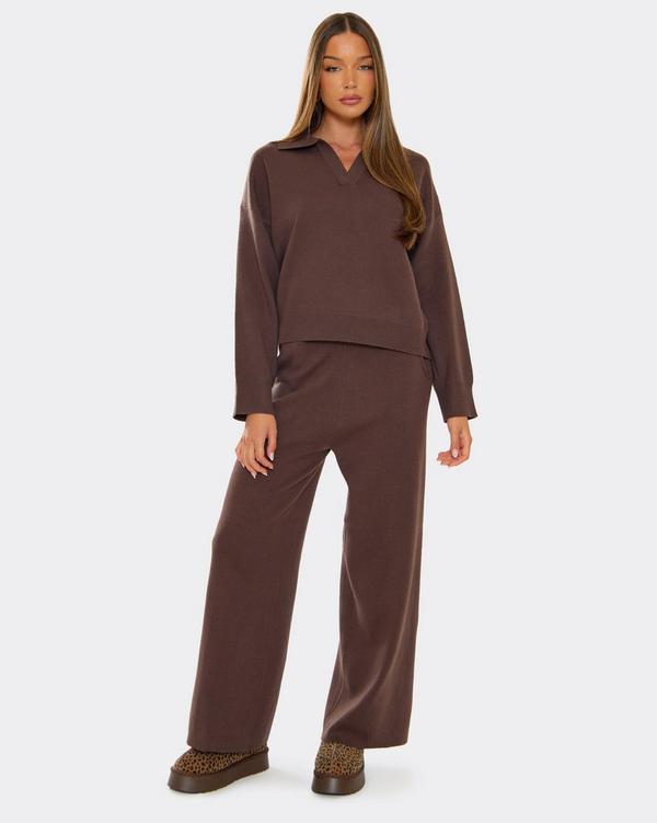 Brown Knit Co Ord with Long Sleeve Top Trousers EGO
