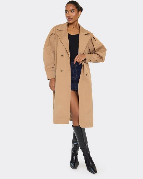 Beige Double Breasted Trench Coat with Oversized Sleeves EGO