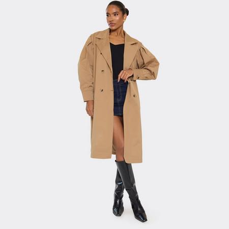 Double Breasted Belted Midi Trench Coat In Taupe, Women's Size US