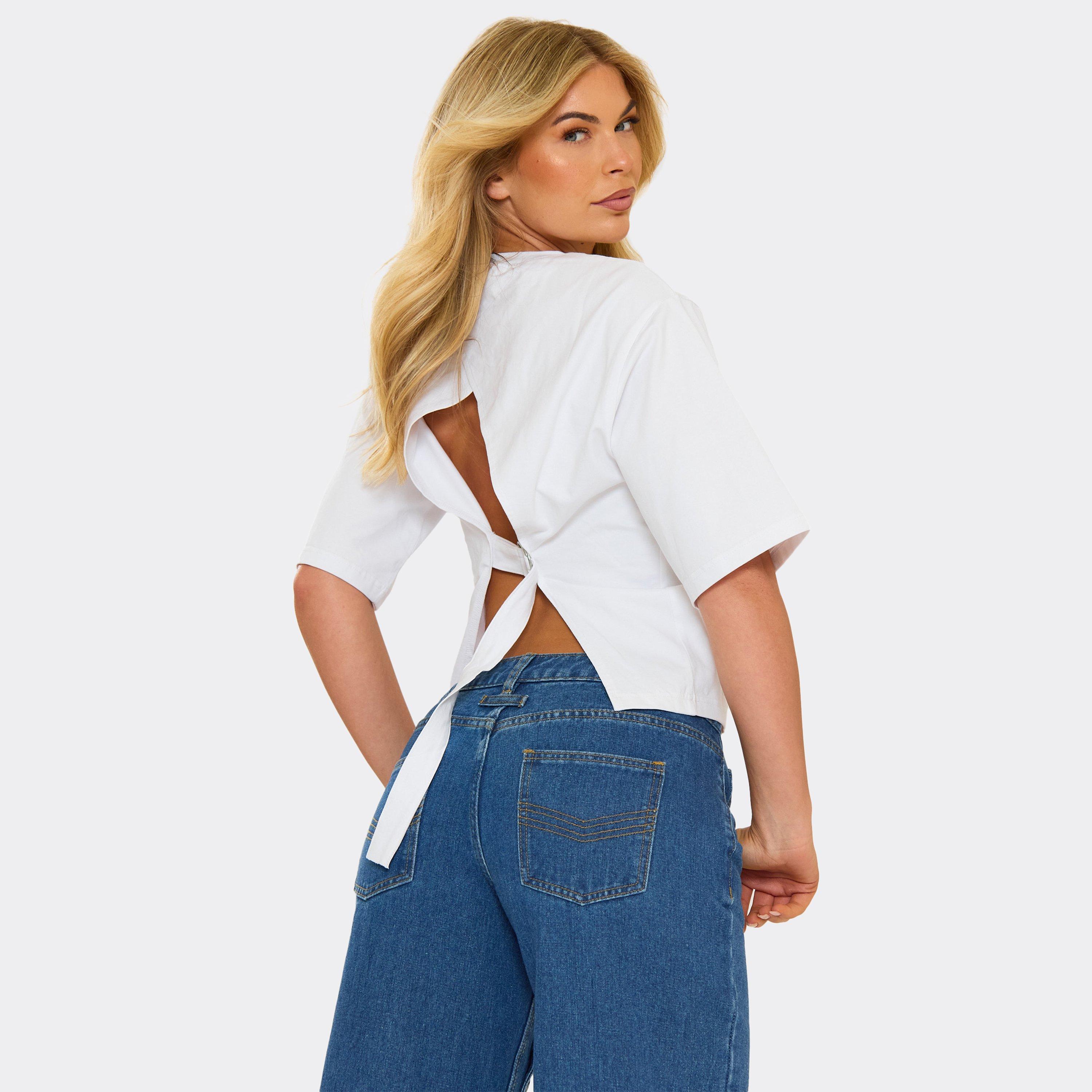 Image of Short Sleeve Open Back T-Shirt In White, Women's