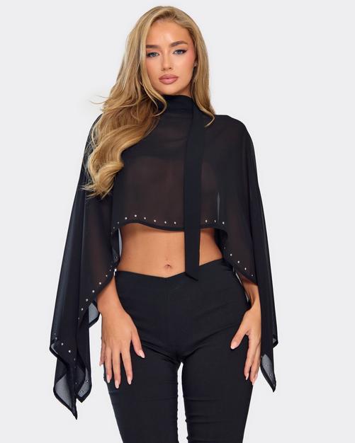 Scoop Neck Tie Front Frill Detail Top In Cream | EGO