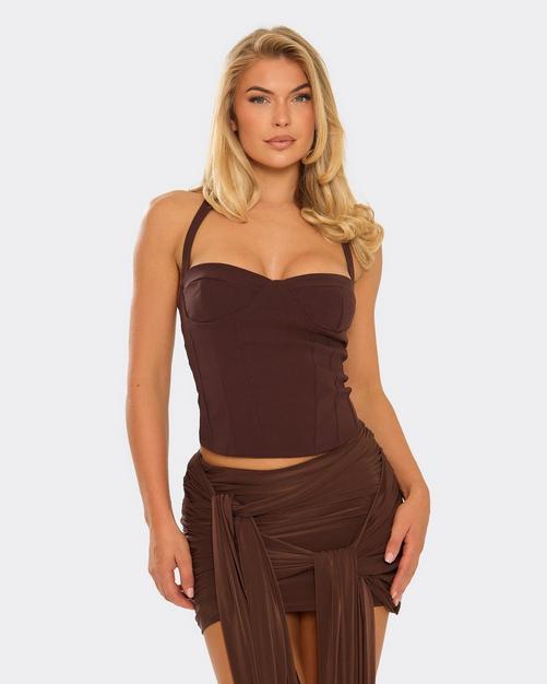 Halterneck Corset Top In Chocolate Brown