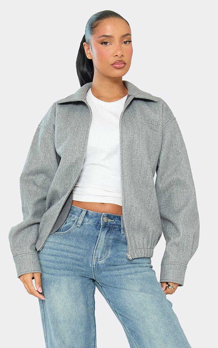 Asymmetric Button Front Cropped Jacket In Grey Faux Wool | EGO US