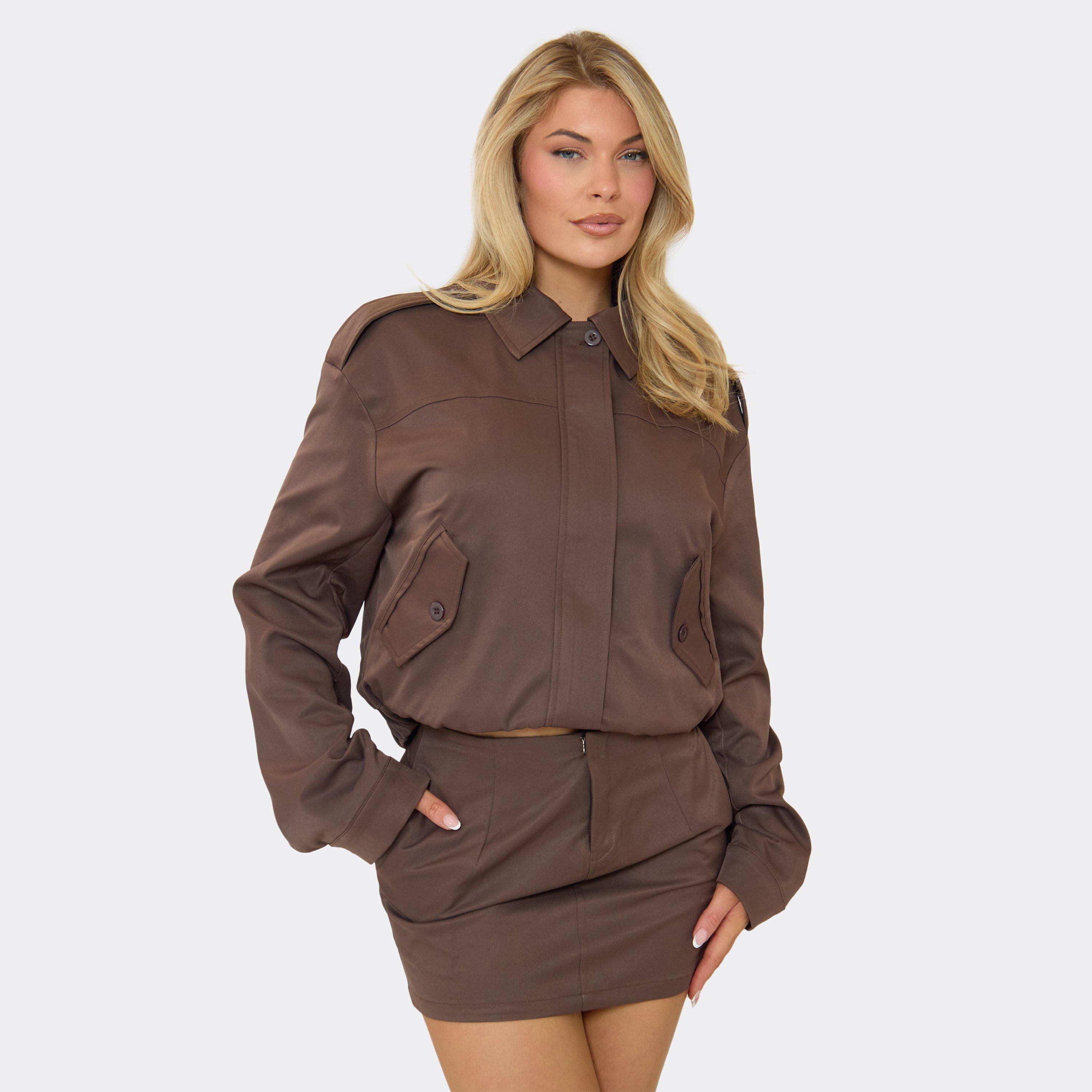 Oversized Pocket Detail Jacket In Chocolate Brown, Women’s