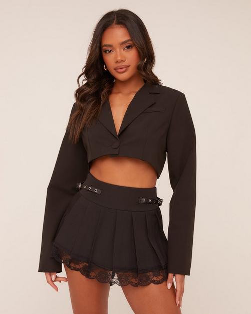 Frill Detail Mini Skirt In Black Slinky | EGO Frill Detail Mini Skirt In Black Slinky | EGO