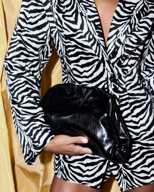 Grilled Shaped Clutch Bag In Black Faux Leather