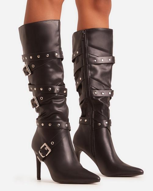 Black heel high boots best sale