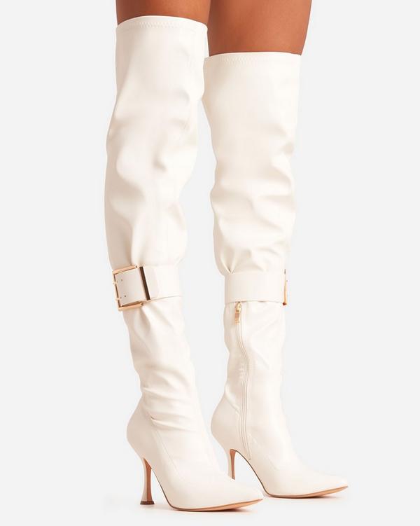 White knee high stiletto boots sales