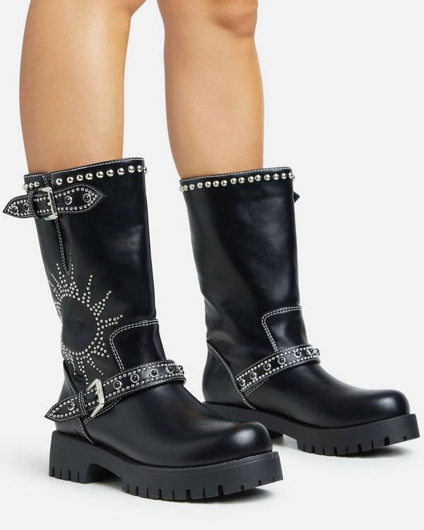 Leather studded hot sale biker boots