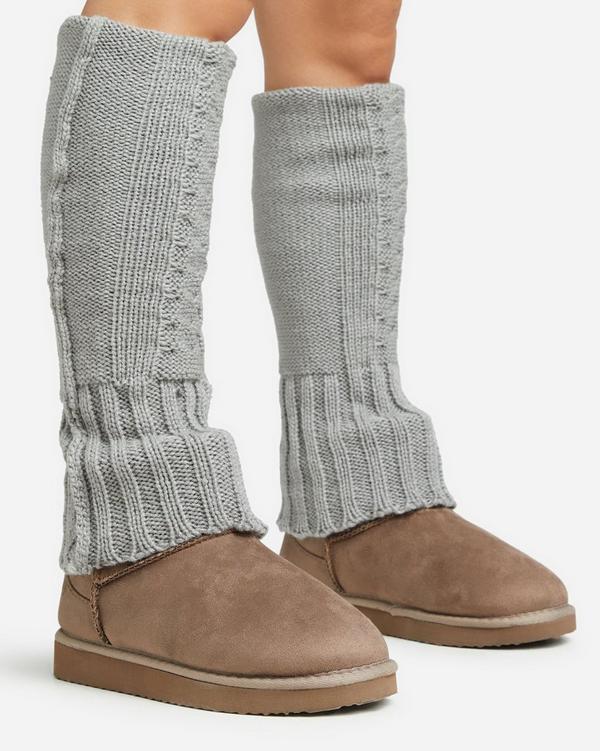Leg Warmer Socks In Grey Cable Knit