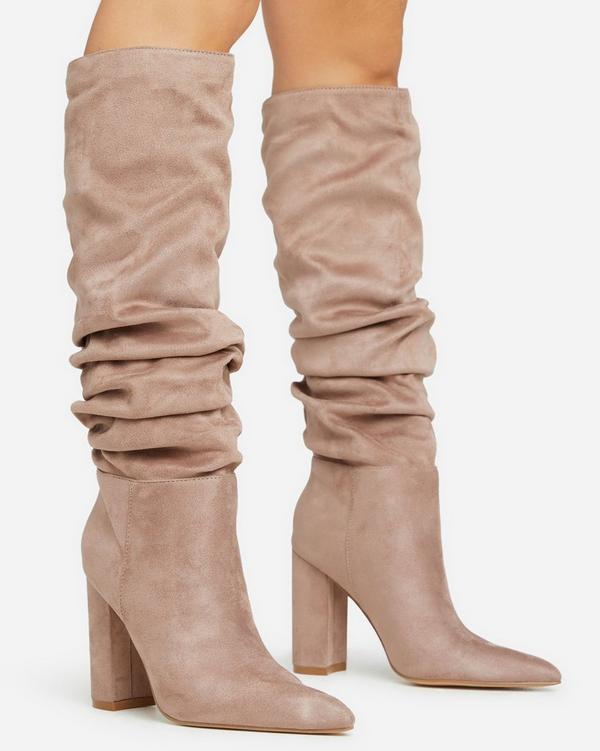 Suede taupe sale knee high boots