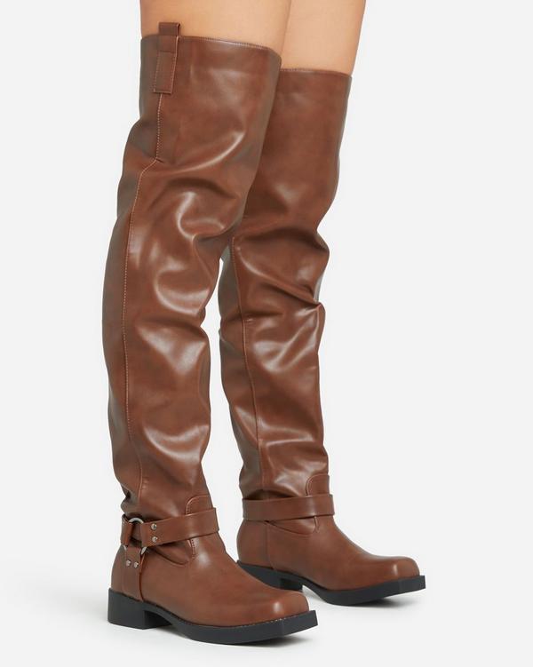 Thigh high best sale faux leather boots