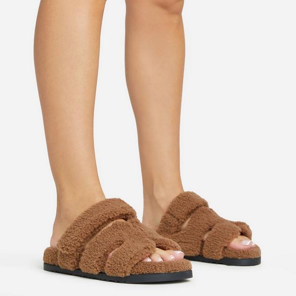 Faux cheap shearling slides