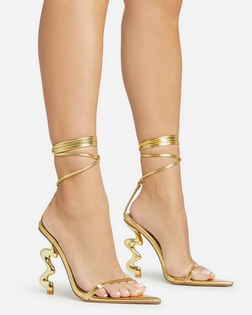 Lace up best sale block heels gold