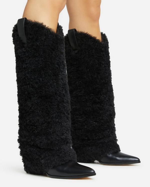 Eskimo Kisses Faux Fur Detail Pointed Toe Knee High Long Western