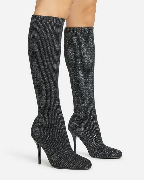 Pointed Block Heel Sock Boots