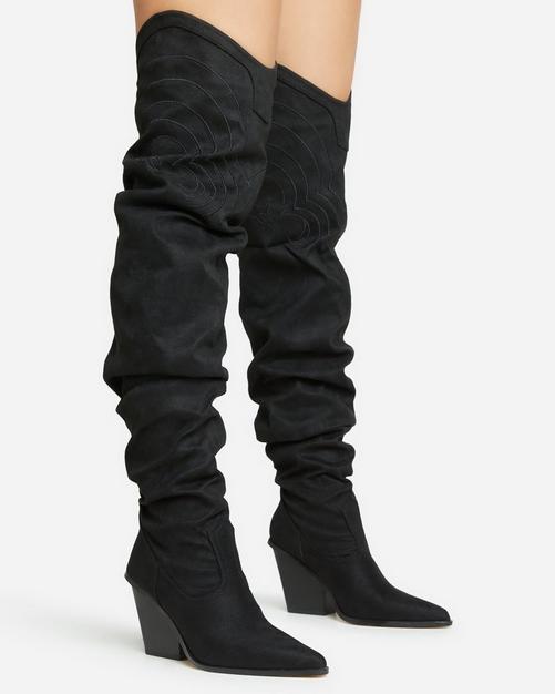 Black thigh high heeled clearance boots