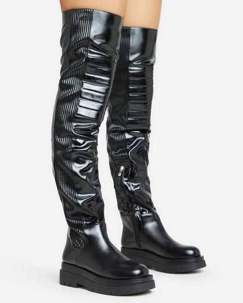 Thigh high boots no best sale heel black