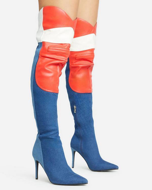 Blue thigh sales high boots