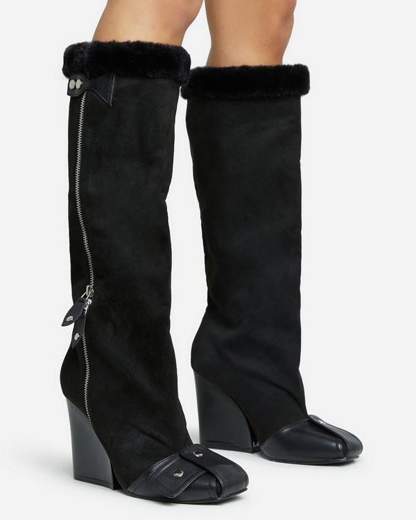 Wedge heel long boots deals