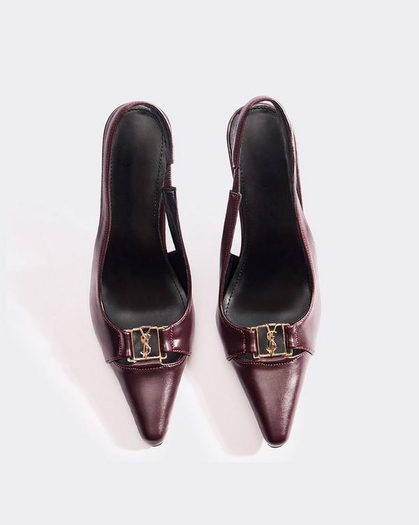 Mindz Logo Detail Pointed Toe Slingback Court Heel In Burgundy Faux Leather