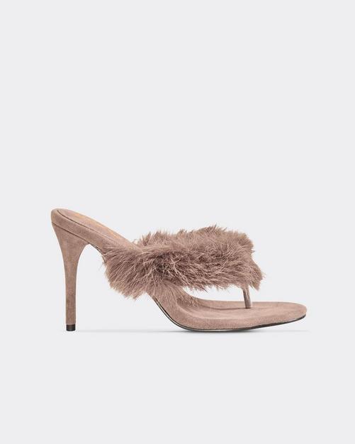 Carbo Square Peep Toe Clear Perspex Heel Mule In Nude Faux Leather