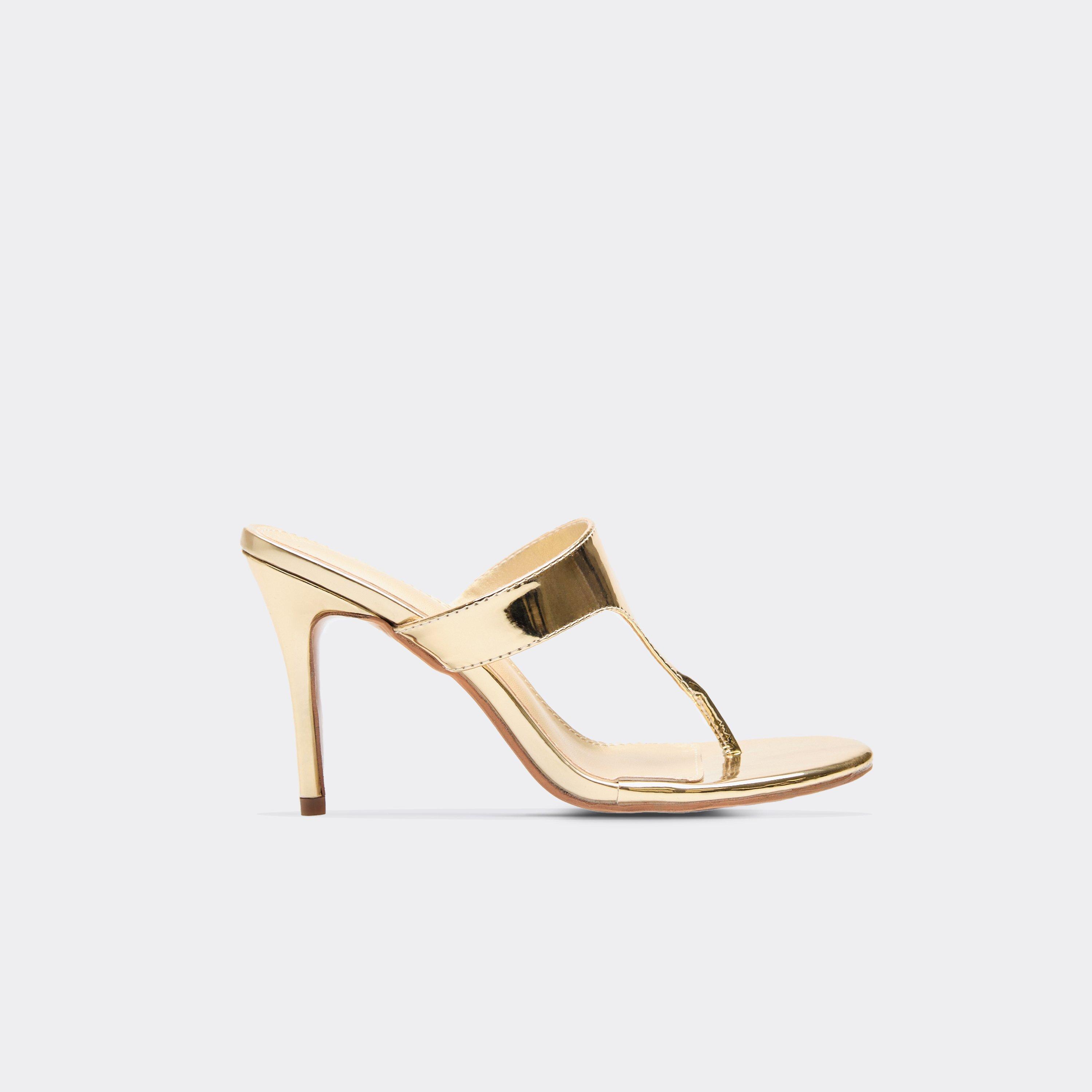 Fleur Thong Strap Stiletto Heel Mule In Gold Patent, Women's Size UK 6