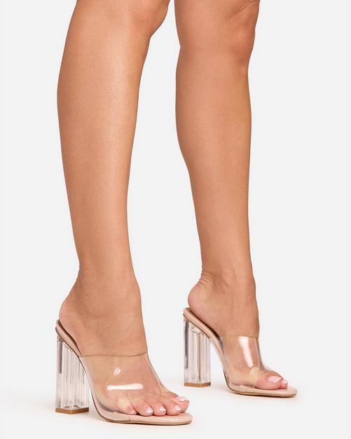 Clear mules block heel best sale