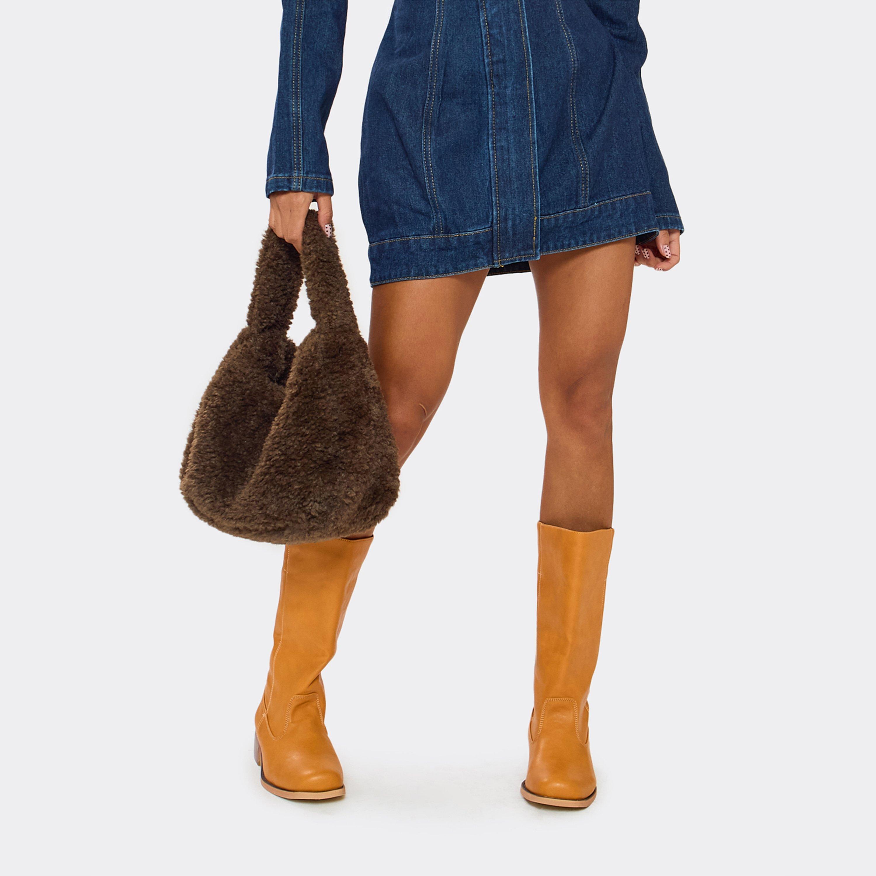 Favour Long Boot In Mustard Yellow Faux Leather, Women's Size UK 7