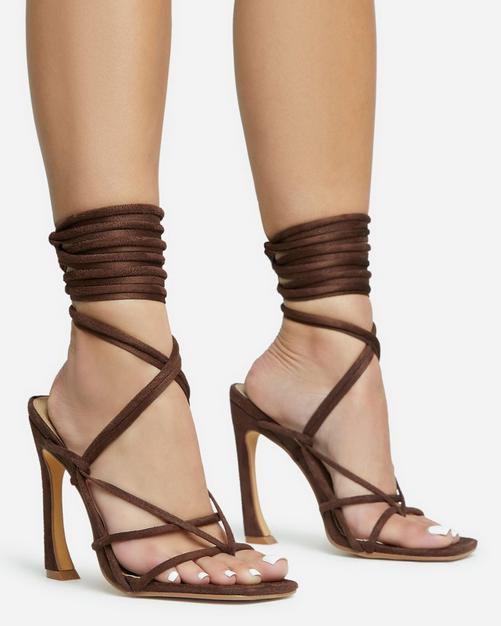 On A New Level Wrap Up Heels - Brown