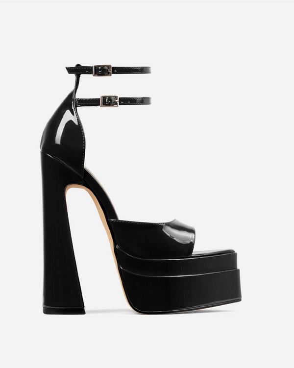 Marshall Double Strap Pointed Toe Extreme Platform Block Heel In