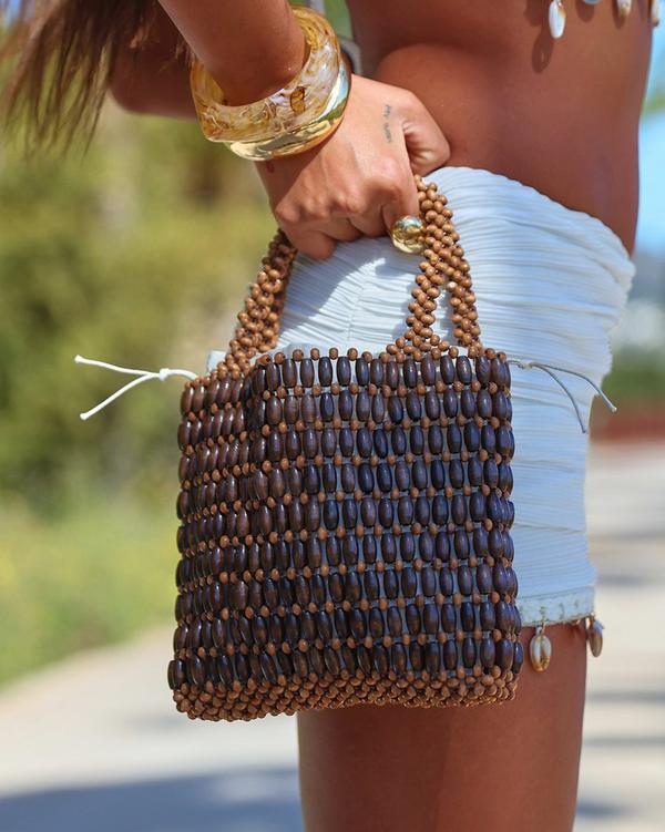 Gianni Beaded Detail Square Shaped Grab Bag In Brown