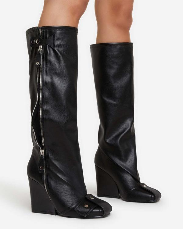 Black knee high boots with wedge heel new arrivals