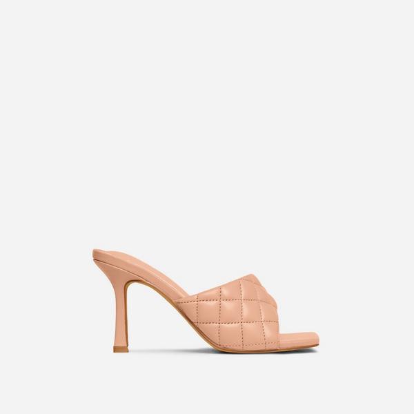 Tropez square toe quilted heel mule in white faux leather new arrivals