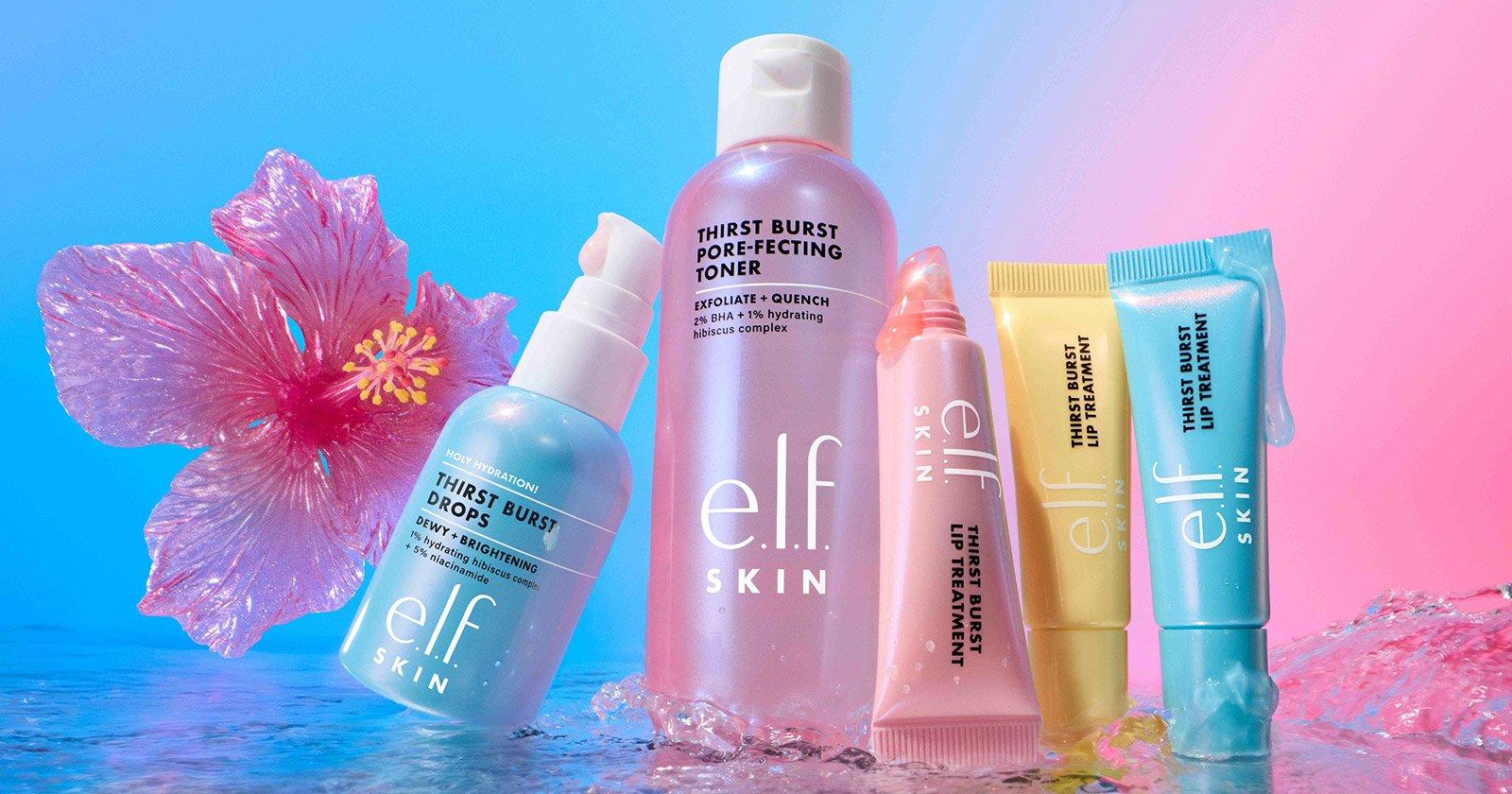 e.l.f. Thirst Burst collection including Thirst Burst Drops, Pore-Fecting Toner and Lip Treatment